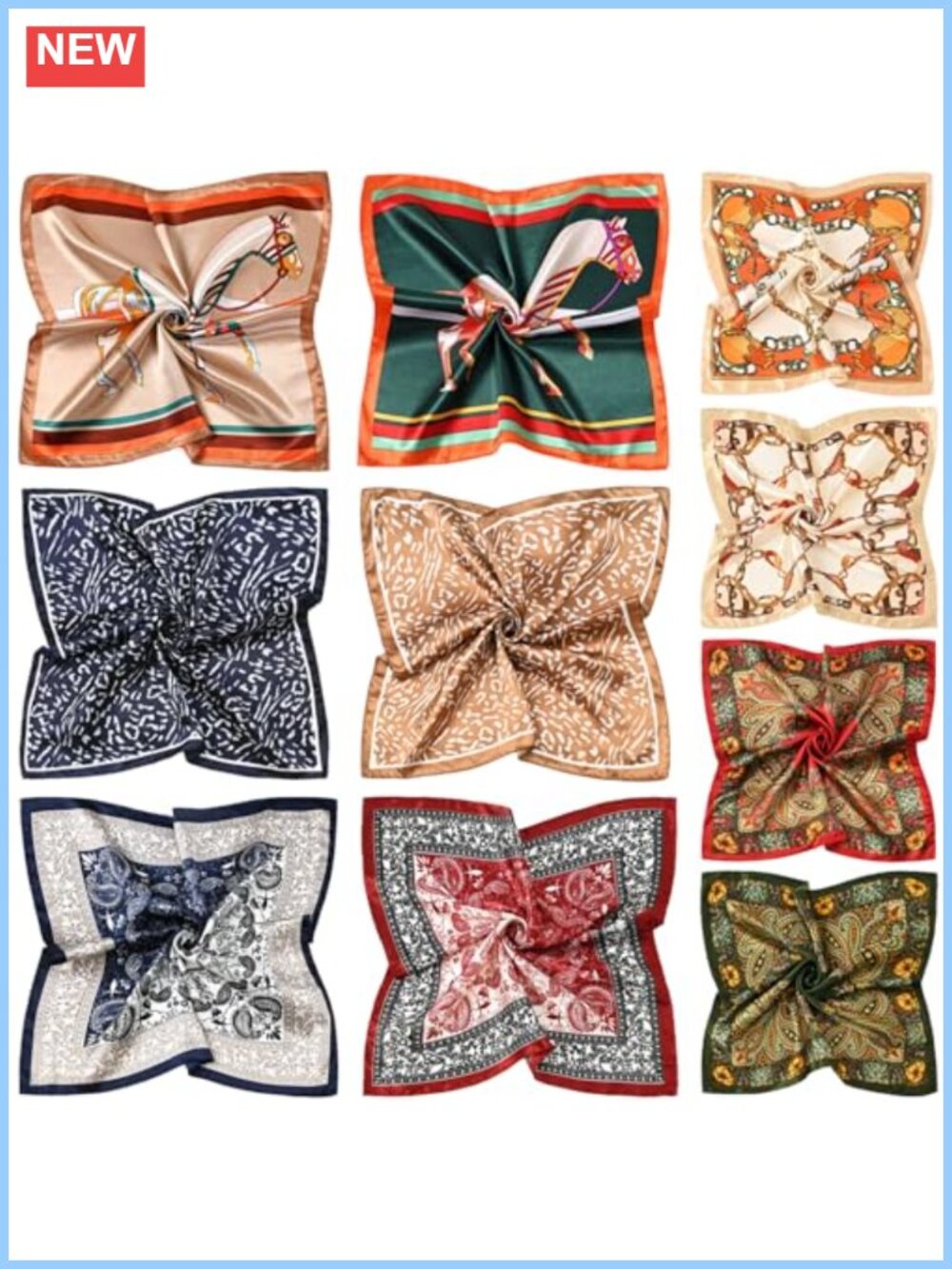 Satin Silk Like Square Scarf Set 10 PCS 20x20 Inch Hair Neck Head Scarf
